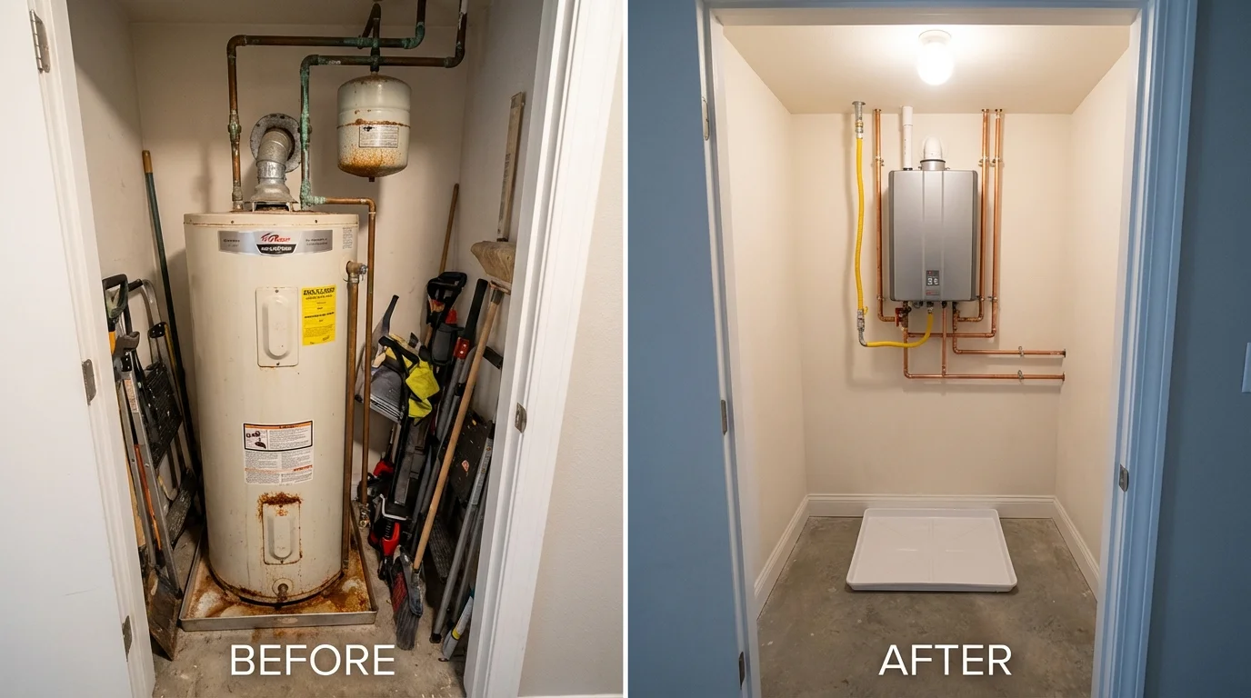 Tank water heater versus wall-mounted tankless unit comparison for Covington, OH homeowners