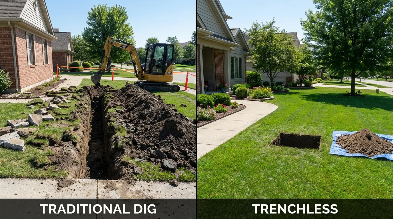 Trenchless sewer repair with minimal yard damage versus traditional excavation in Covington, OH